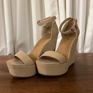 BAMBOO Nude Wedge Platform Heel